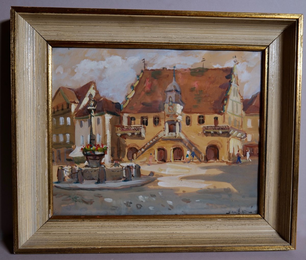 André Schmitt (1888 - 1961) "metzig In Molsheim" Watercolor And Gouache - Alsace -photo-3