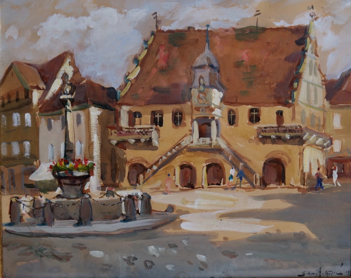 André Schmitt (1888 - 1961) "metzig In Molsheim" Watercolor And Gouache - Alsace 