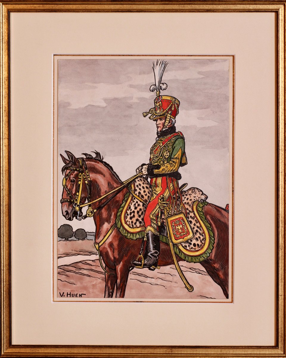 Watercolor By Victor Huen - 1st Empire - General Of Division Charles Joseph De Pully-photo-4