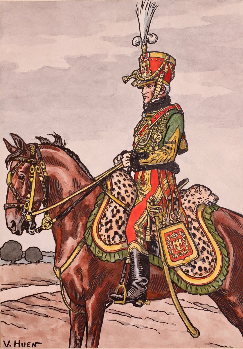 Aquarelle de Victor Huen - 1er Empire - Général de Division Charles Joseph de Pully