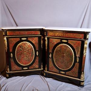 Véritable Paire De Meuble à Hauteur d'Appui Napoléon III - Marqueterie Boullle