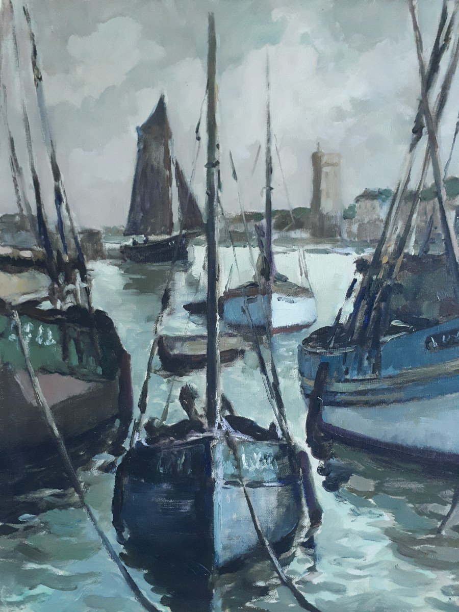 Alain Beaufreton (1903-?) Oil On Canvas - Les Sables d'Olonne - Marine Port Boats-photo-2