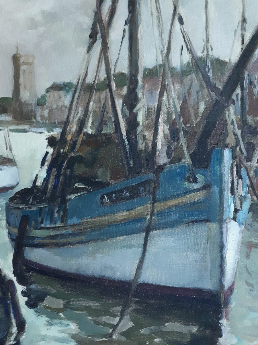 Alain Beaufreton (1903-?) Oil On Canvas - Les Sables d'Olonne - Marine Port Boats-photo-4