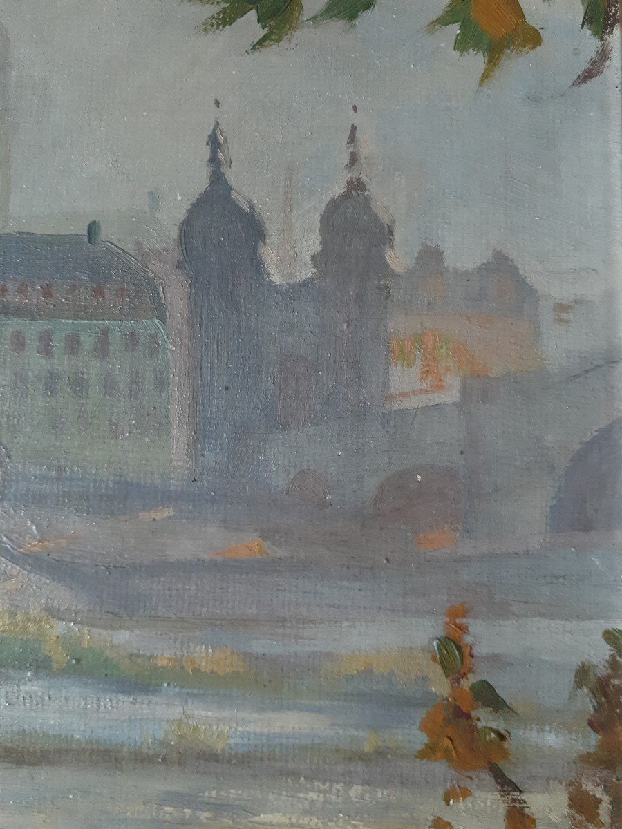 Tableau huile sur panneau paysage fluvial fleuve K. SENGER 1924-photo-3