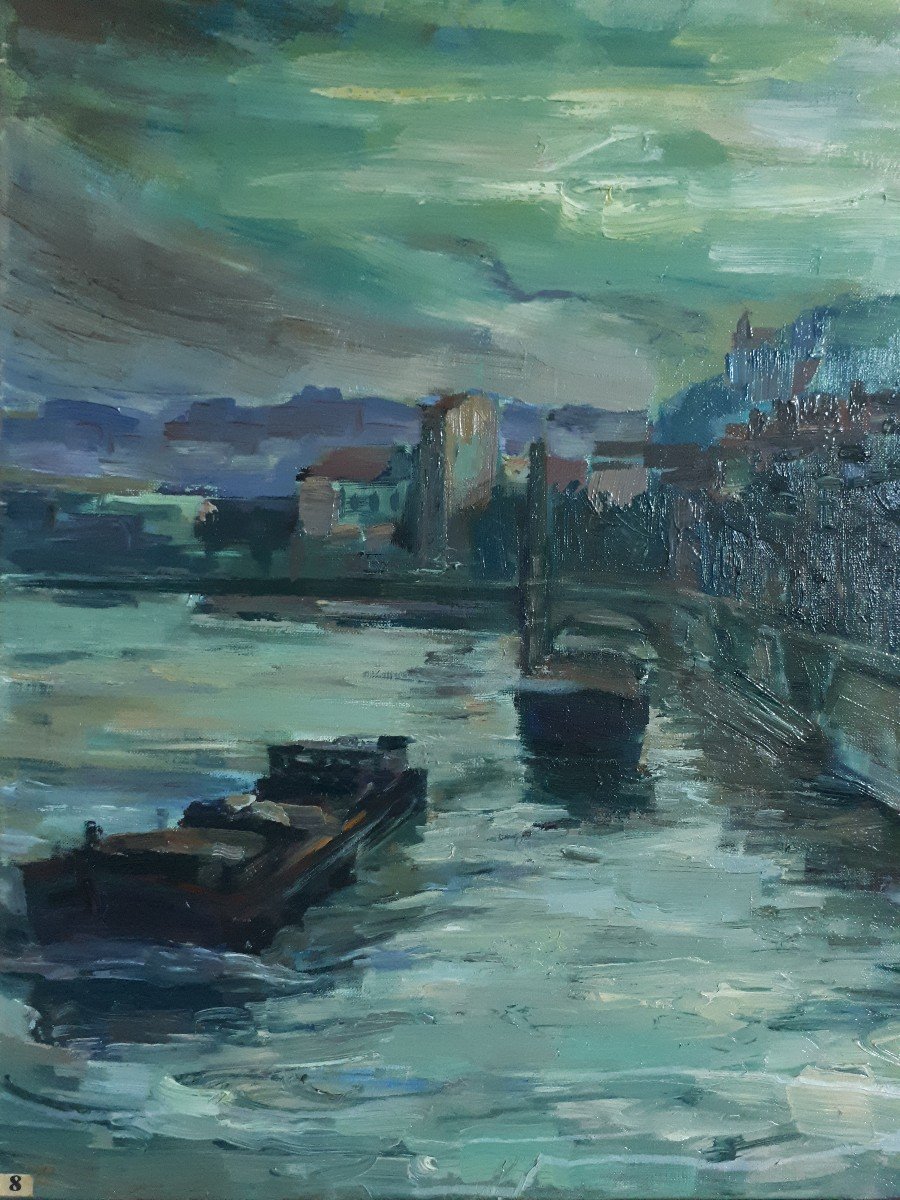 André Tony Simplet (1924-2011) View Of Lyon Saint-georges Church Quays Of Saône Oil On Canvas-photo-2