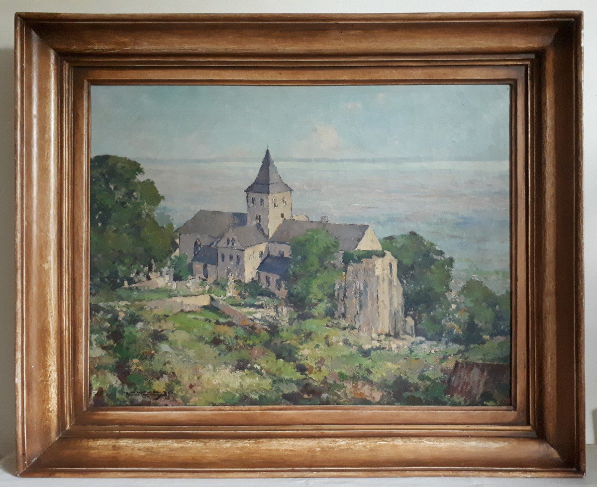 Léon LAUNAY (1890-1956) Abbaye de Graville Le Havre huile sur toile-photo-2