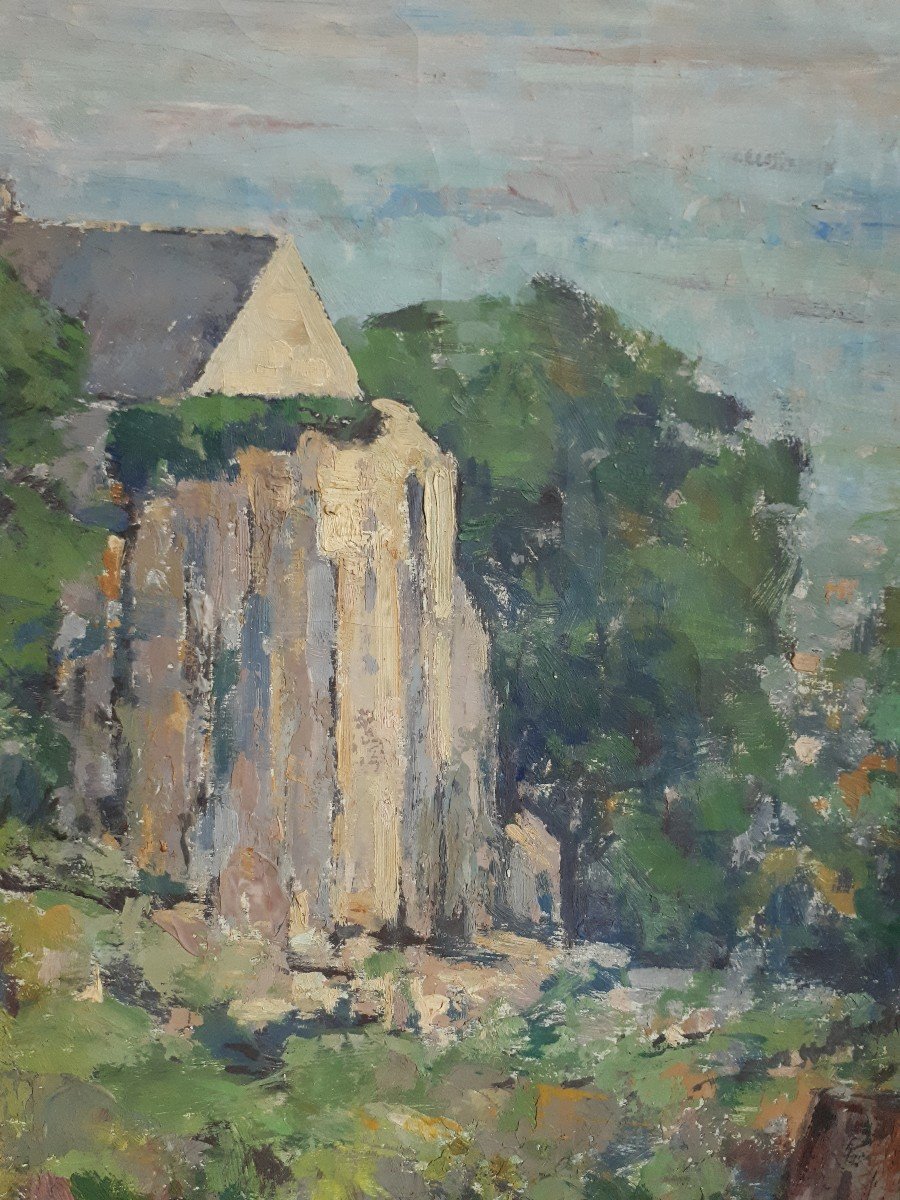 Léon LAUNAY (1890-1956) Abbaye de Graville Le Havre huile sur toile-photo-3