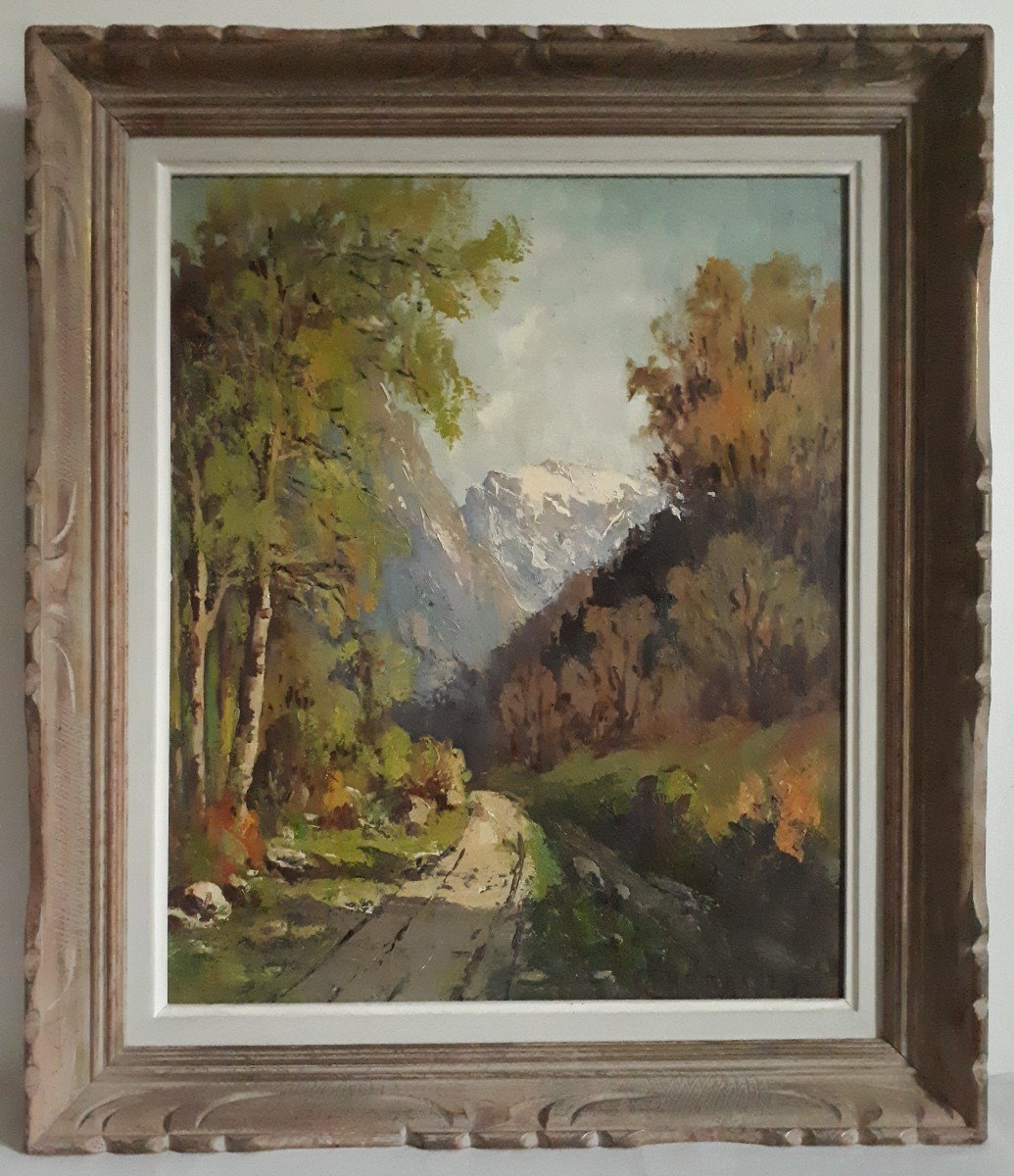 Henri Thomasset Mountain Landscape Alps Oil On Canvas