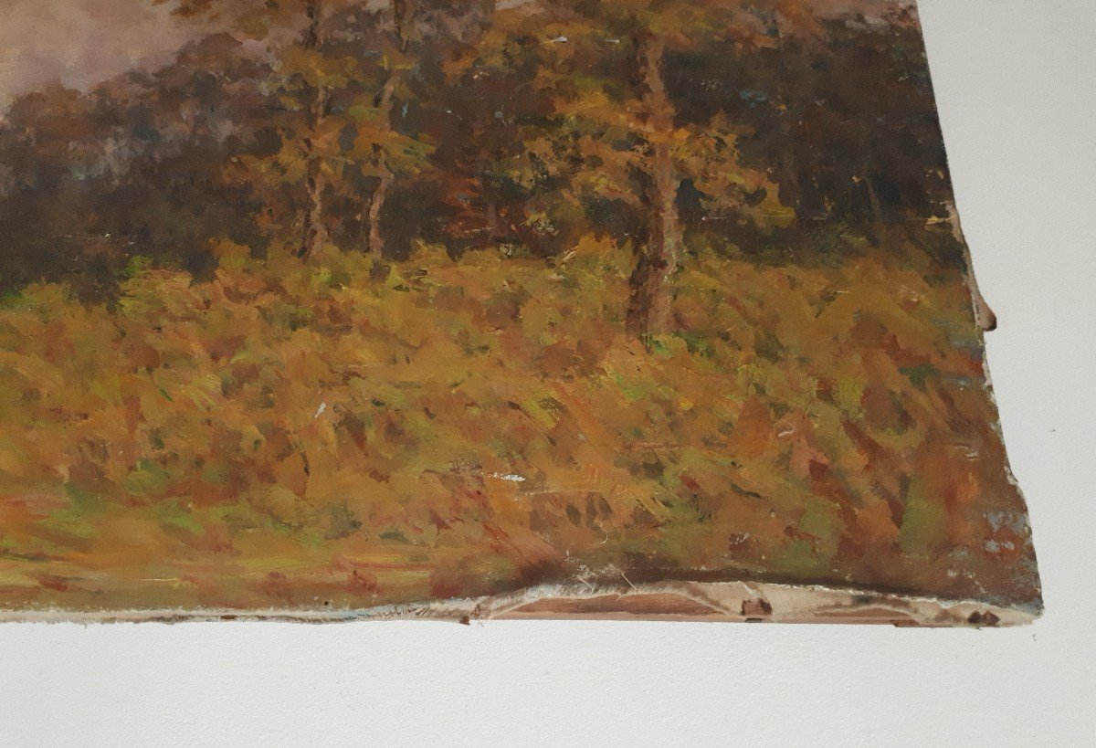 Tableau huile sur toile paysage d'automne automnal début 20ème (signé)-photo-6