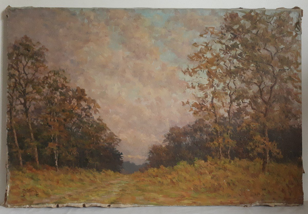 Tableau huile sur toile paysage d'automne automnal début 20ème (signé)