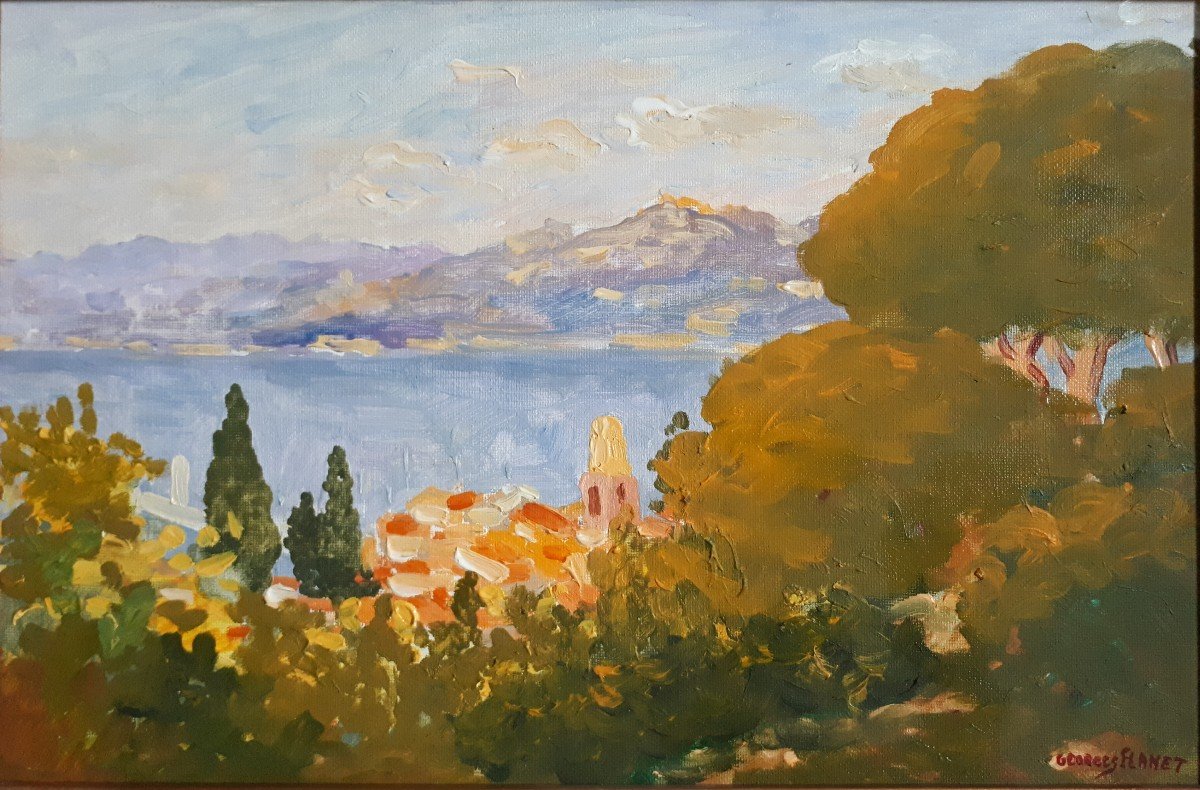 Georges Flanet (born In 1937) Oil On Canvas View Of Saint-tropez Côte d'Azur-photo-2