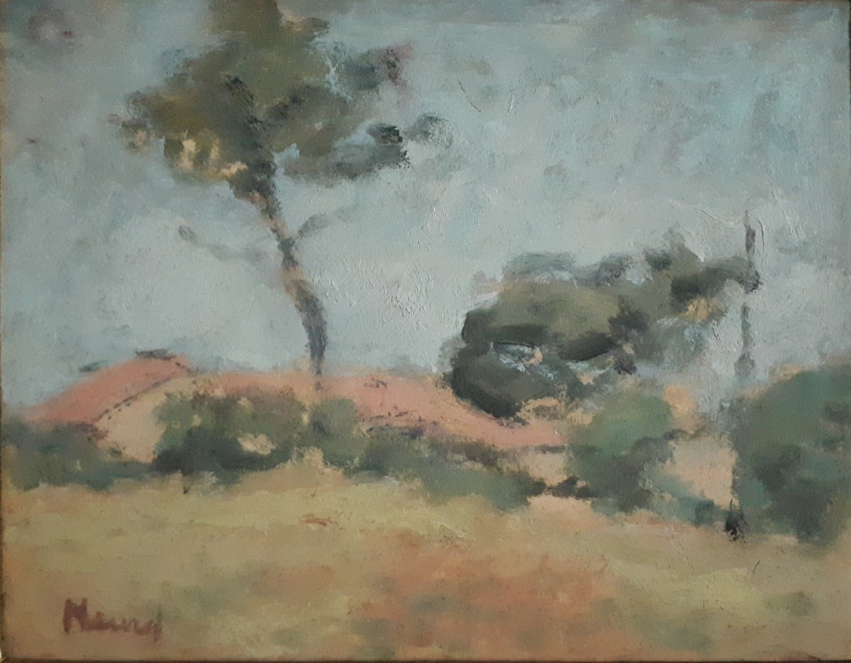 Painting  Oil On Wood Provençal Landscape (signed) First Half Of The 20th Century-photo-2