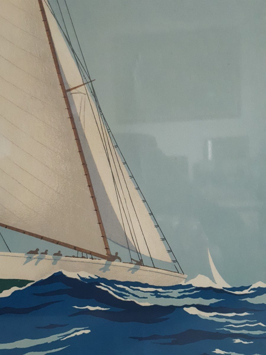 Georges Fouillé (1909-1994) Sailboats At Sea Lithograph Print-photo-4