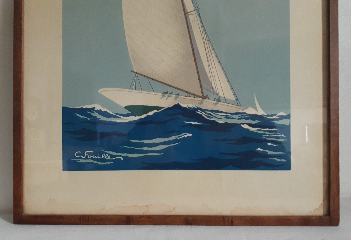 Georges Fouillé (1909-1994) Sailboats At Sea Lithograph Print-photo-5