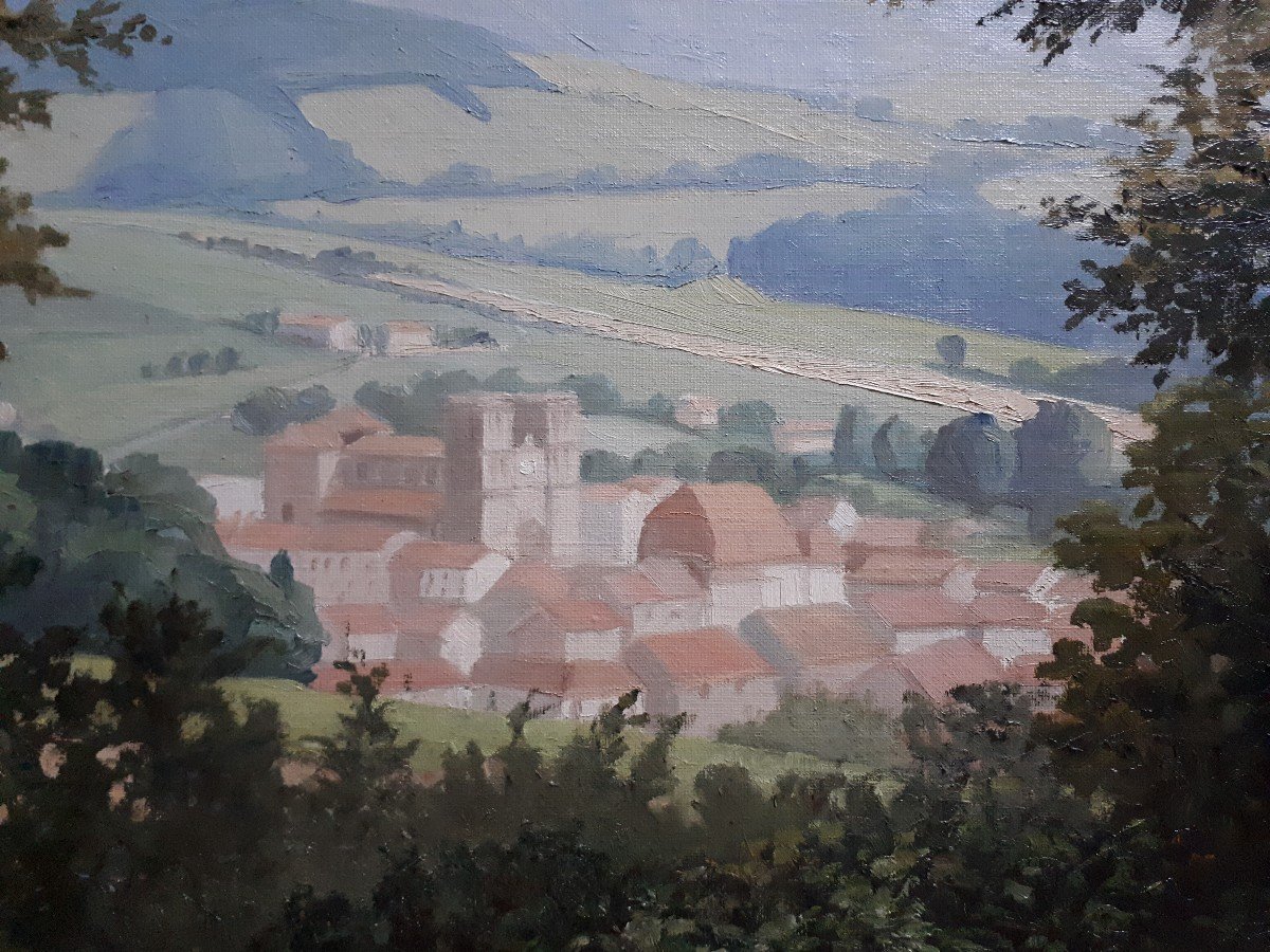 View Of Cublize Rhône Oil On Canvas Landscape Lucien Broyer Lyon School-photo-1