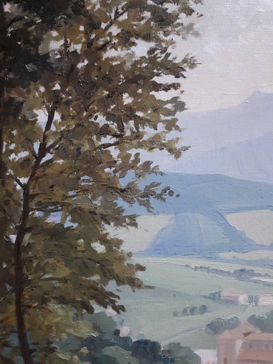 View Of Cublize Rhône Oil On Canvas Landscape Lucien Broyer Lyon School-photo-3