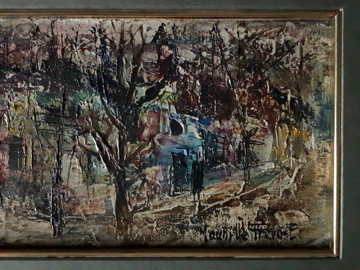 Maurille PREVOST (née en 1922) huile sur toile paysage citadin scène de rue-photo-4