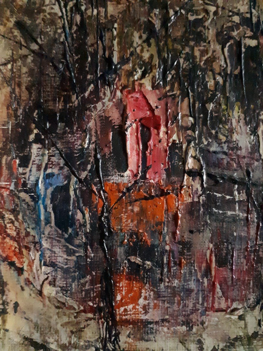 Maurille PREVOST (née en 1922) huile sur toile paysage citadin scène de rue-photo-1
