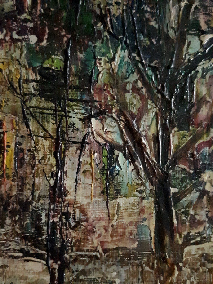 Maurille PREVOST (née en 1922) huile sur toile paysage citadin scène de rue-photo-3
