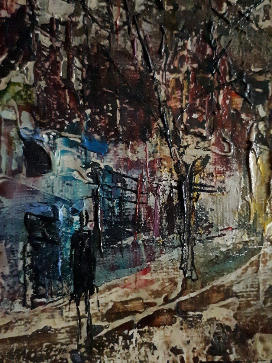 Maurille PREVOST (née en 1922) huile sur toile paysage citadin scène de rue-photo-4