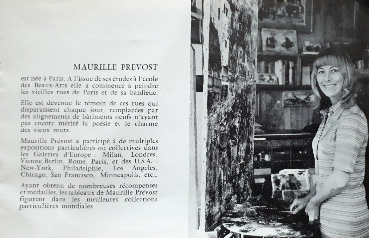 Maurille PREVOST (née en 1922) huile sur toile paysage citadin scène de rue-photo-8