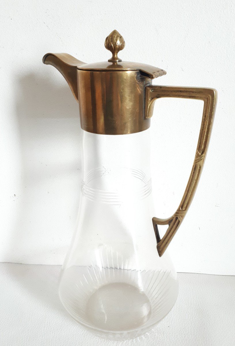 Wmf Glass And Brass Jug Ewer 1900 Louis XVI Style-photo-4