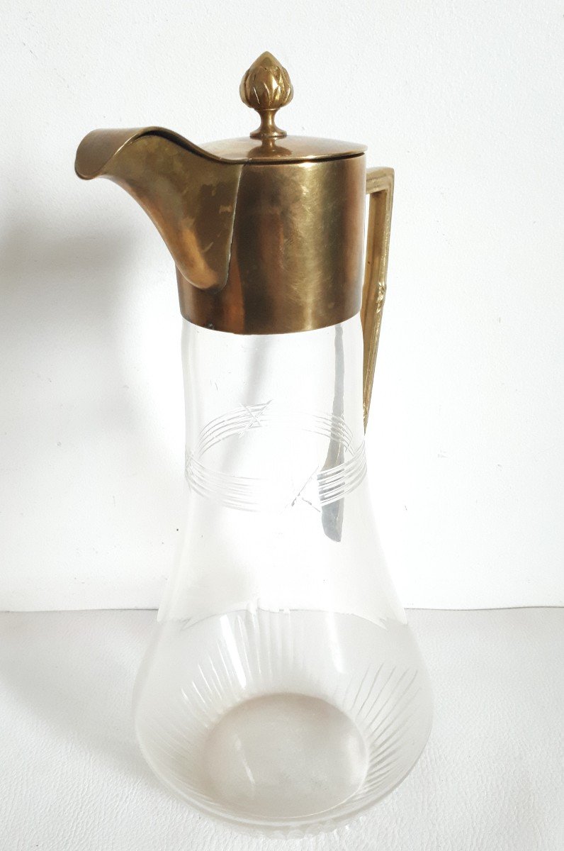 Wmf Glass And Brass Jug Ewer 1900 Louis XVI Style-photo-1