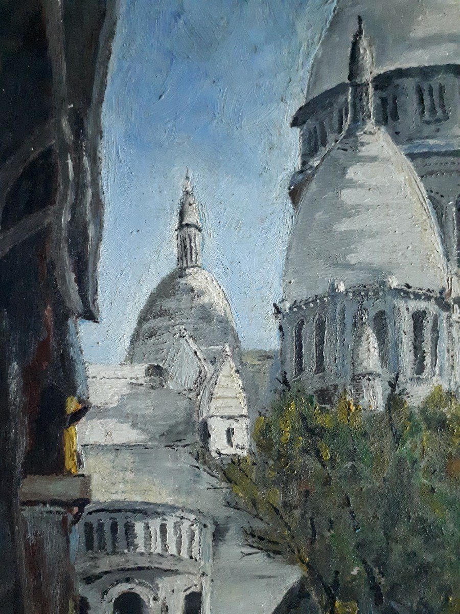 Tableau huile sur bois vue de Paris le Sacré-Coeur Charriau 1951-photo-2