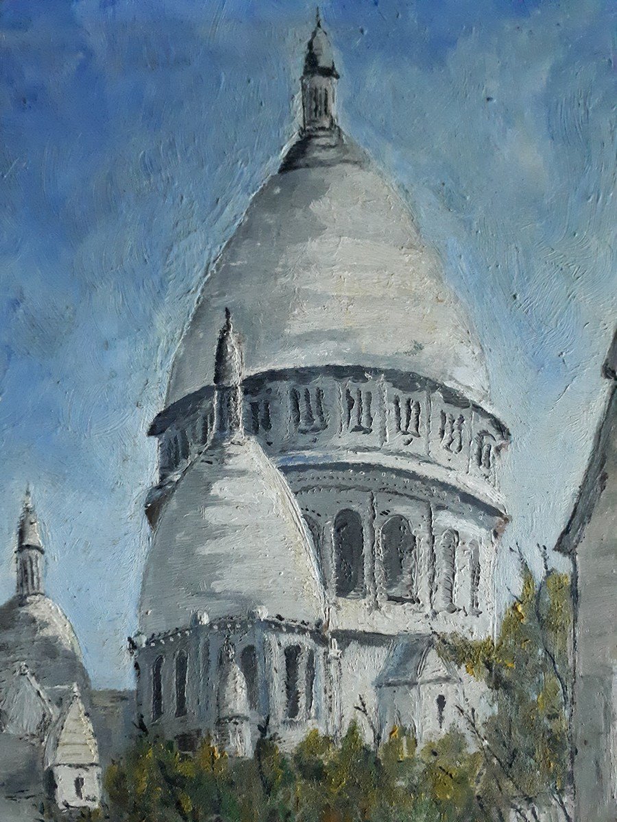 Tableau huile sur bois vue de Paris le Sacré-Coeur Charriau 1951-photo-3