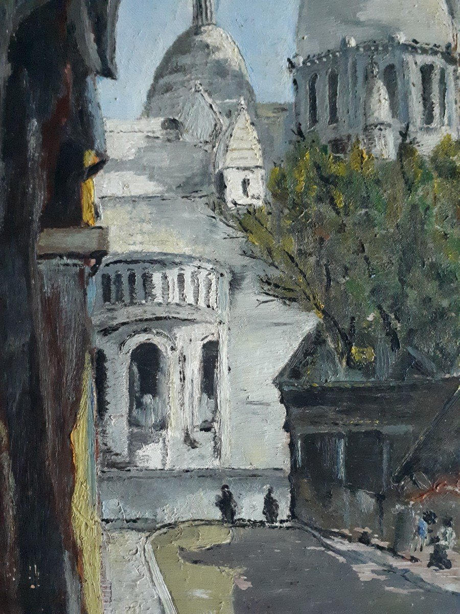 Tableau huile sur bois vue de Paris le Sacré-Coeur Charriau 1951-photo-4