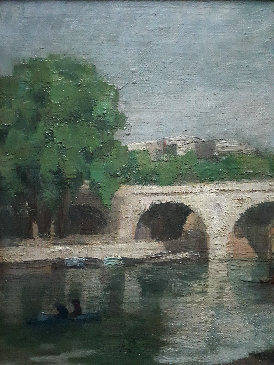 Jacques CHAFANEL (1913-?) vue de Paris - Le Pont Marie - huile sur panneau-photo-2