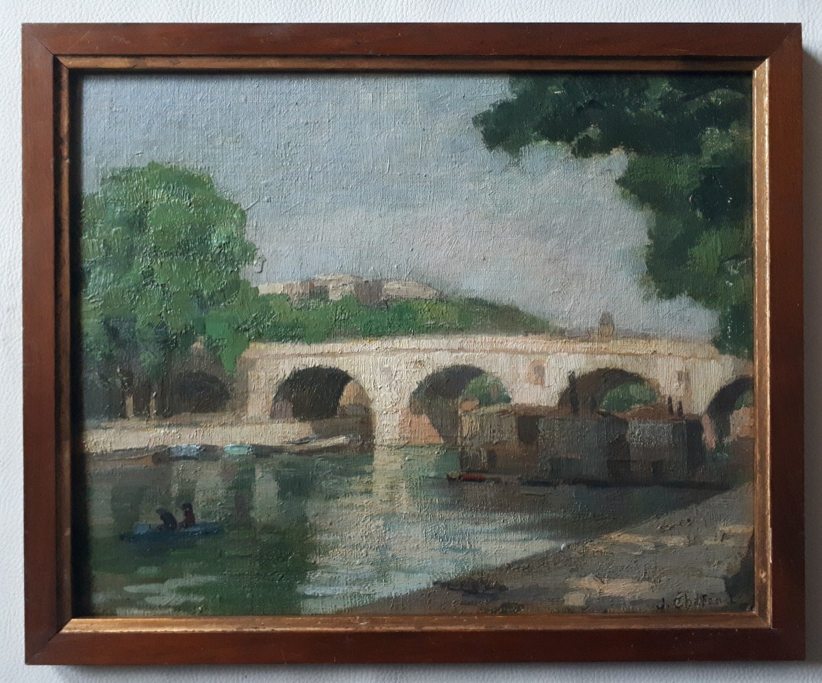 Jacques CHAFANEL (1913-?) vue de Paris - Le Pont Marie - huile sur panneau