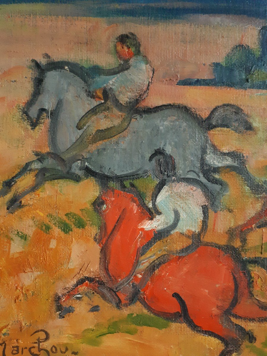 Georges Marchou (1898-1984) Oil On Canvas Riders Horses Fauvism Nabism-photo-3