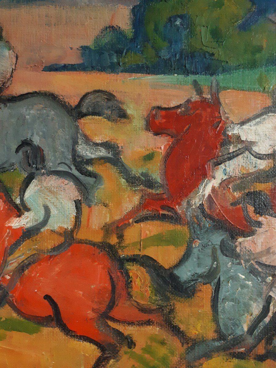 Georges Marchou (1898-1984) Oil On Canvas Riders Horses Fauvism Nabism-photo-4