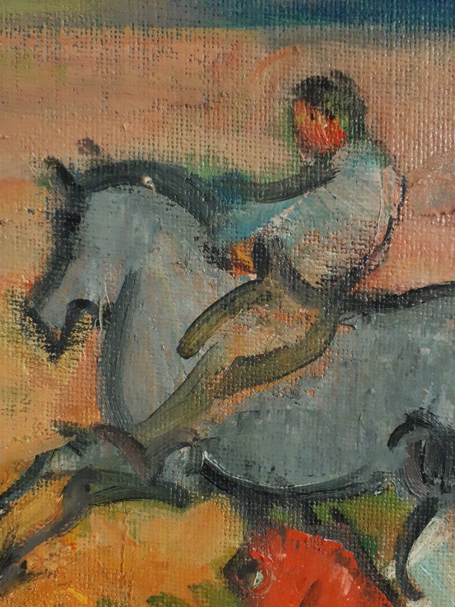 Georges Marchou (1898-1984) Oil On Canvas Riders Horses Fauvism Nabism-photo-2