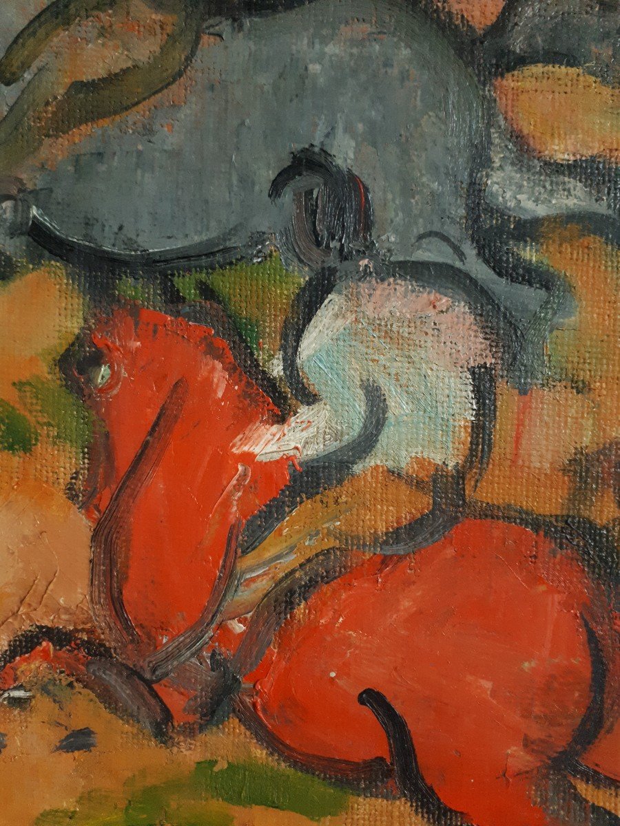 Georges Marchou (1898-1984) Oil On Canvas Riders Horses Fauvism Nabism-photo-3