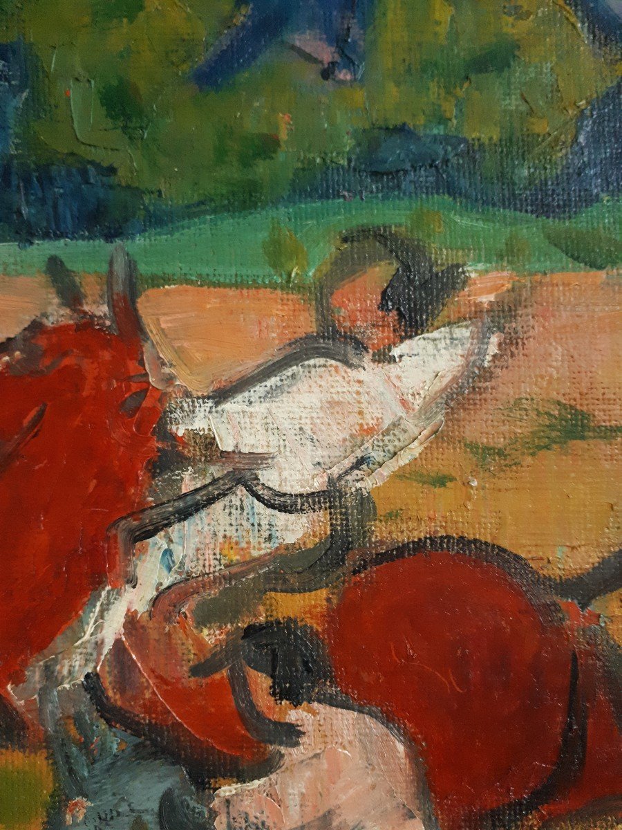 Georges Marchou (1898-1984) Oil On Canvas Riders Horses Fauvism Nabism-photo-4