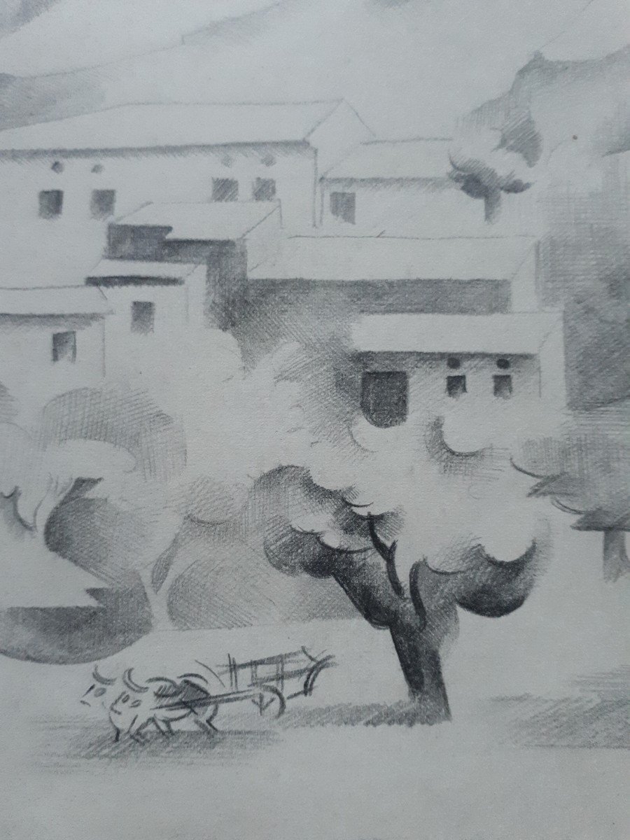 Guy MARANDET (1917-2011) dessin paysage de la Drôme 1942-photo-2