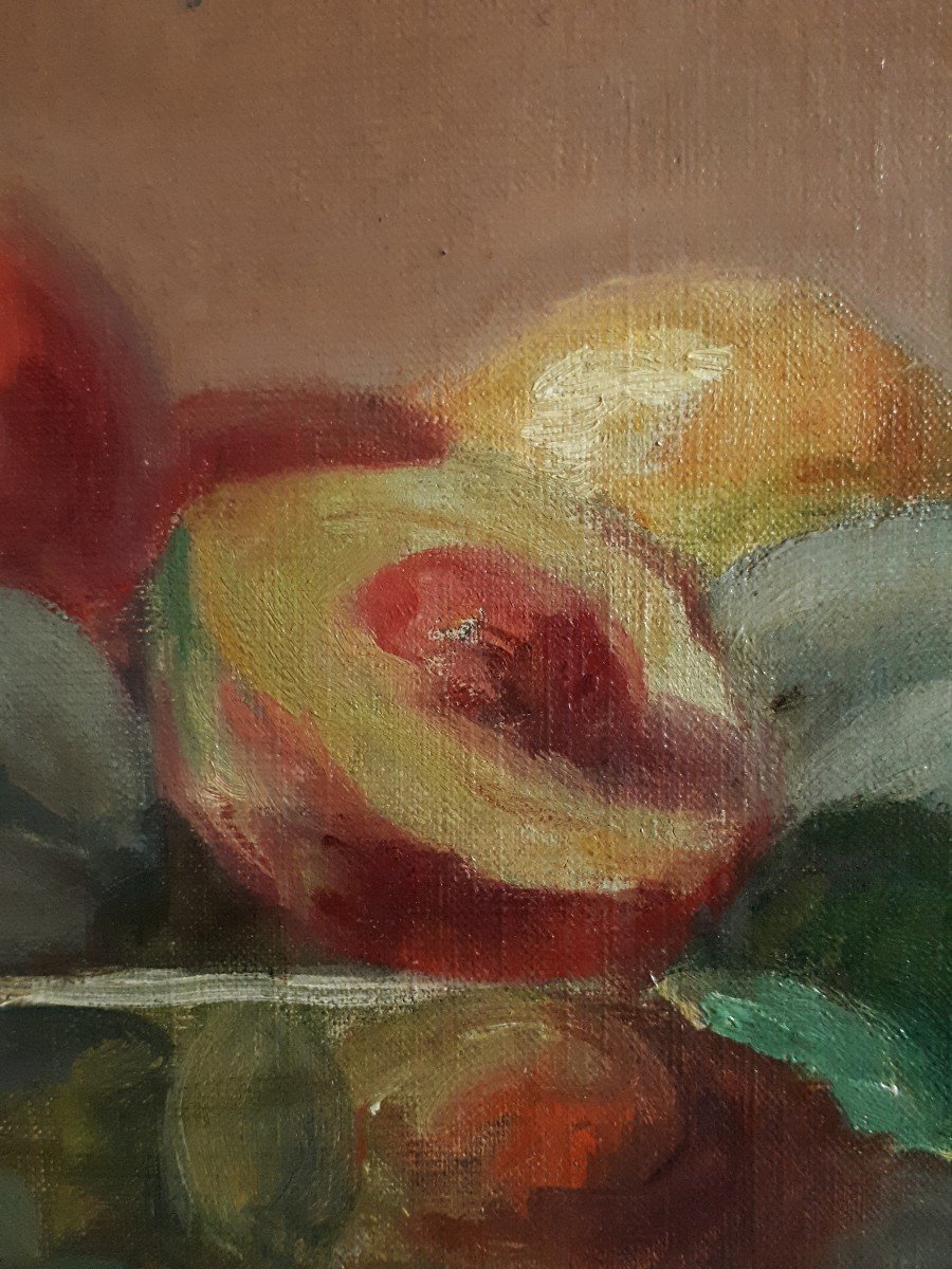 Oil On Canvas Still Life With Roses Flowers P. Leroux 1923-photo-5