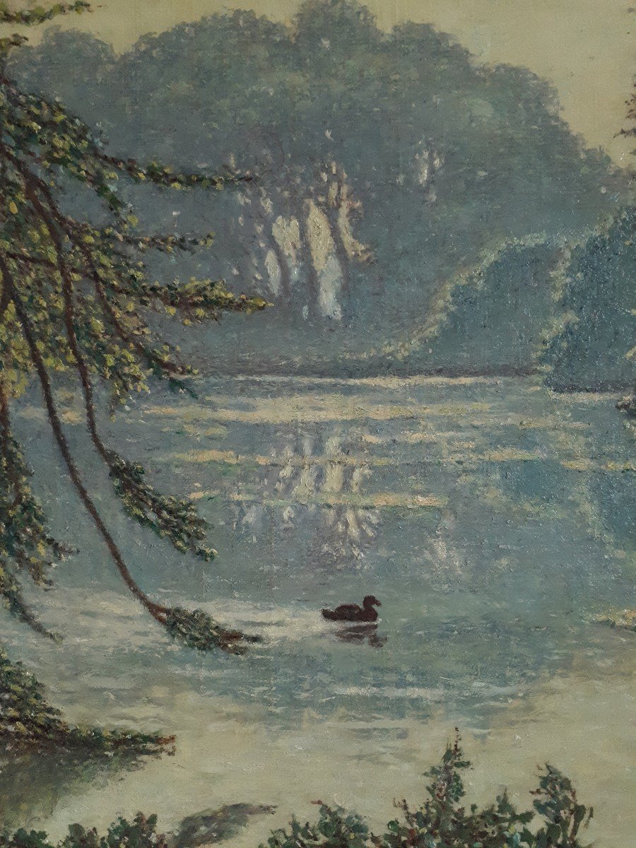 Ch. Deschler Lake Of Gravelle Wood Of Vincennes Oil On Canvas 1914-photo-4