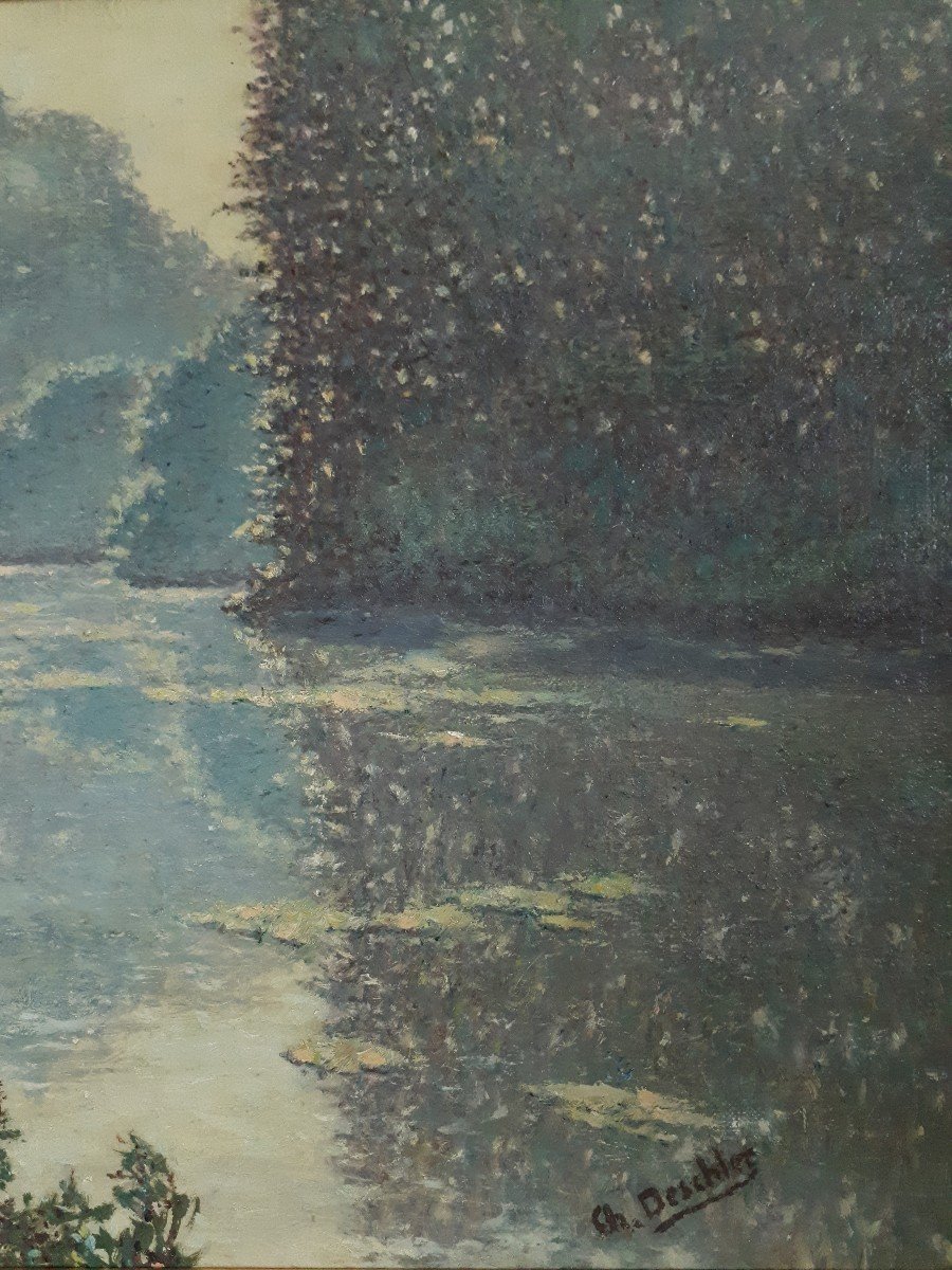 Ch. Deschler Lake Of Gravelle Wood Of Vincennes Oil On Canvas 1914-photo-1