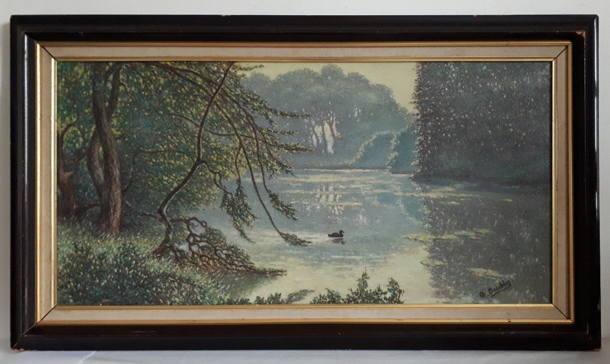 Ch. Deschler Lake Of Gravelle Wood Of Vincennes Oil On Canvas 1914