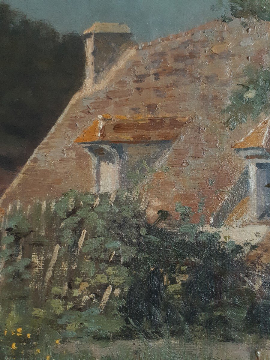 Paul Felix Vallois (1845-1906) Oil On Canvas Country Landscape Farmhouse 19th-photo-3