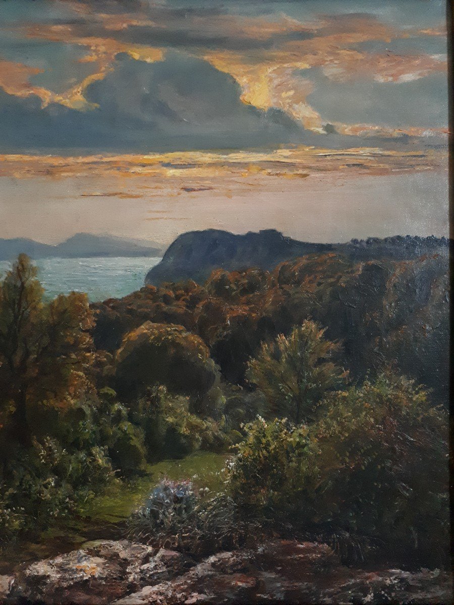 Oil On Canvas Landscape By The Sea French School Of The 19th-photo-4