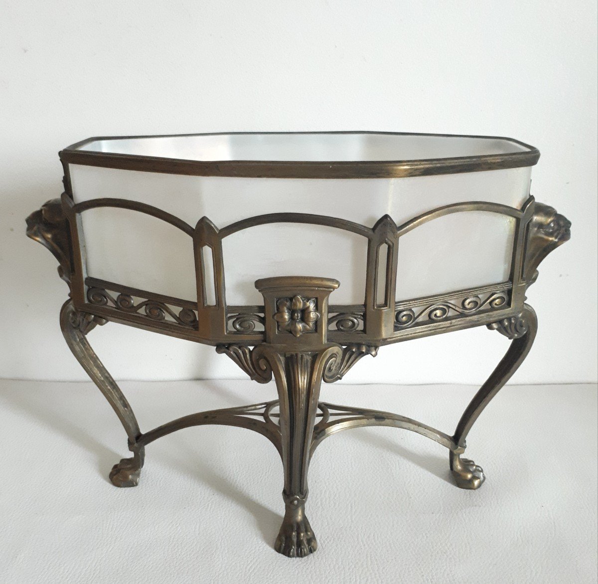 Brass And Glass Planter Centerpiece 1900-photo-4