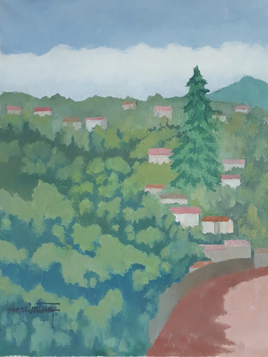 Marc BATIME (1907-2000) vue de Saint Cyr au Mont d'Or Lyon huile sur toile-photo-2
