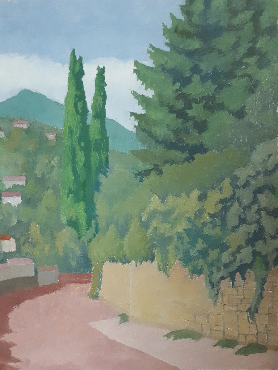 Marc BATIME (1907-2000) vue de Saint Cyr au Mont d'Or Lyon huile sur toile-photo-4