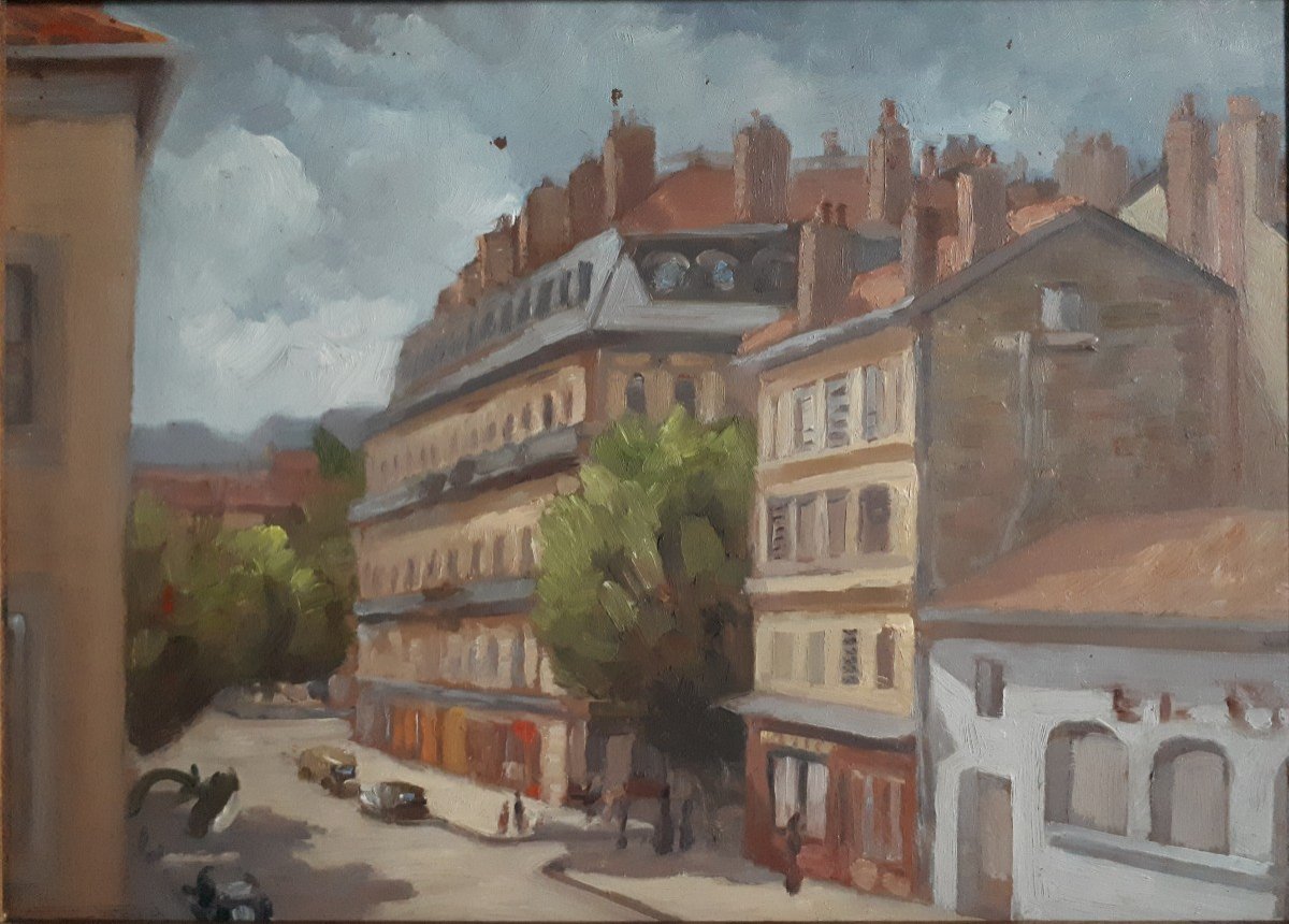 Pierre Roig Oil On Panel City Landscape Lyon School-photo-2
