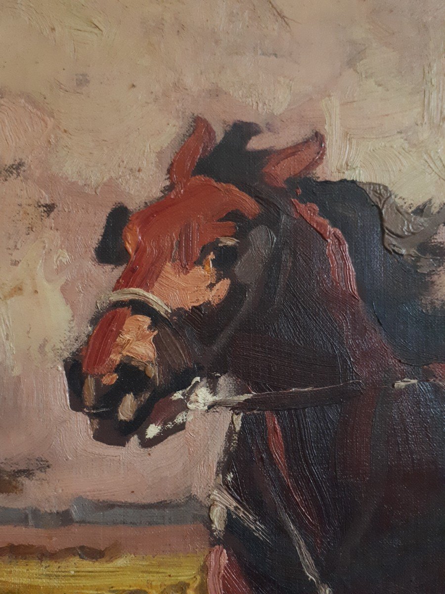 Istvan Benyovszky (hungary 1898-1969) Oil On Canvas Equestrian Scene Horses-photo-4