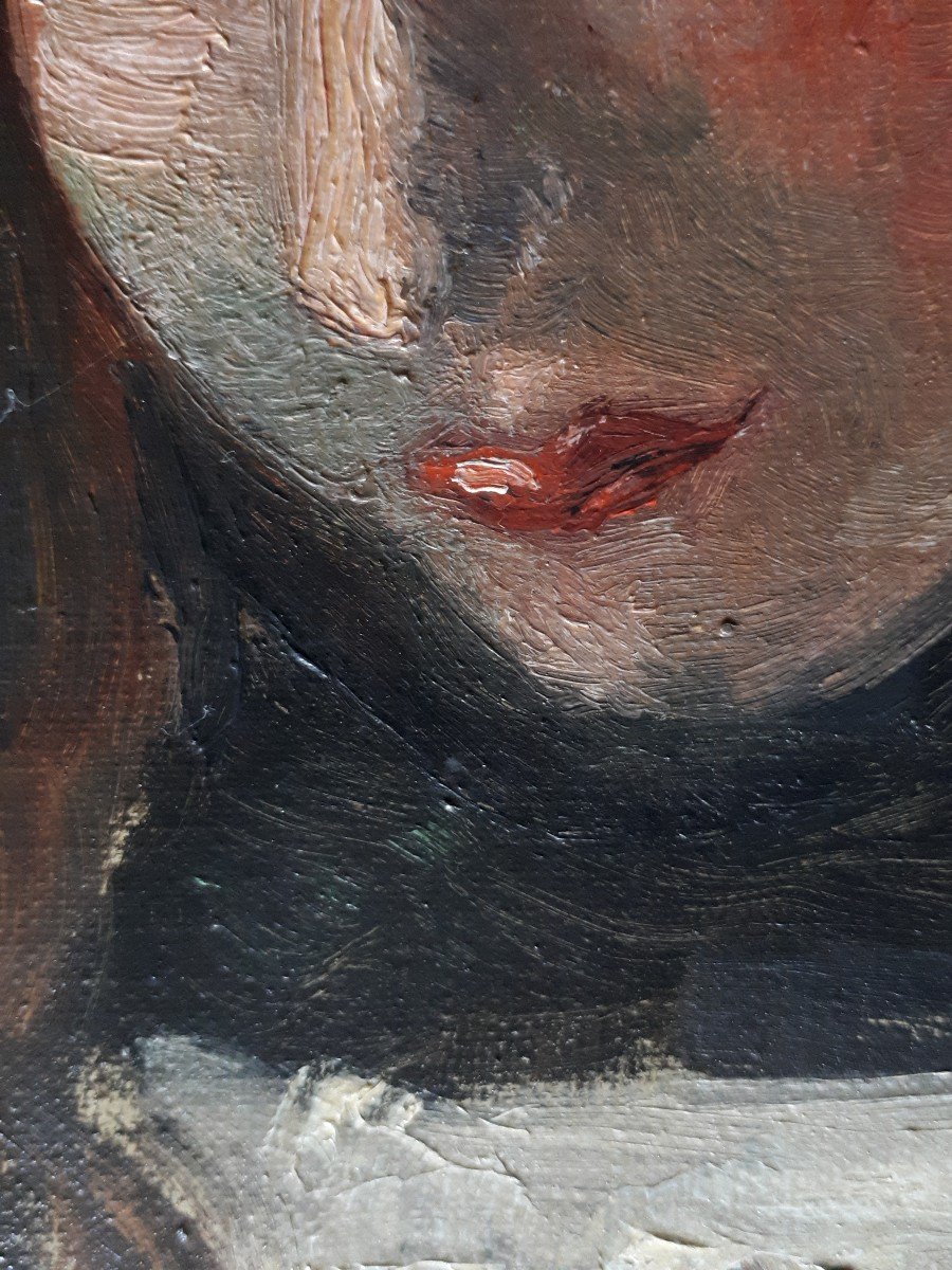 Portrait fillette huile sur toile impressionnisme L. Godde 1914-photo-2
